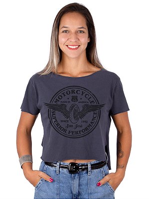 Blusa Cropped Estonada Moto Superior - Azul