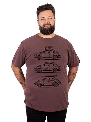 Camiseta Plus Size Estonada Fusca Trip Line Marrom.