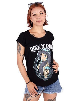 Blusa Gola Redonda Princesa Lady Tattoo - Preta