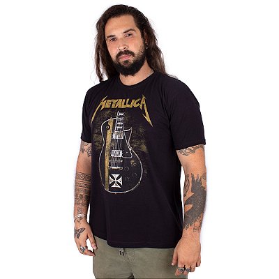 Camiseta Metallica Hetfield Iron Cross Guitar Preta - Oficial