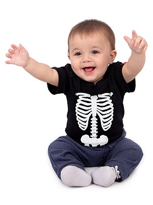 Body Bebê Esqueleto Half Face Preto