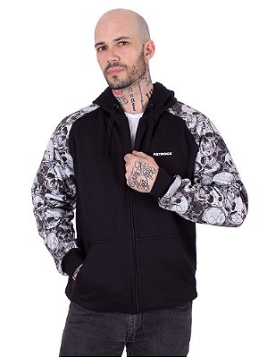 Moletom Canguru Raglan Caveira Rosas Preto