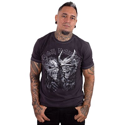 Camiseta Iron Maiden Senjutsu Heads Estonada Premium - Oficial