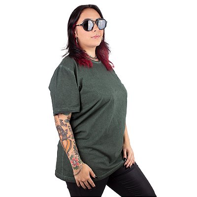 Camiseta Básica Estonada Verde Musgo Feminina