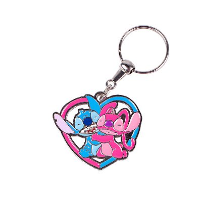 Chaveiro Metal Casal Angel & Stitch Coração