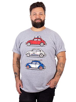 Camiseta Plus Size Fusca Trip Cinza Mescla.