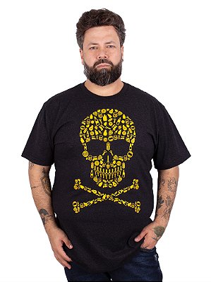 Camiseta Plus Size Caveira Cerveja Preta Jaguar.