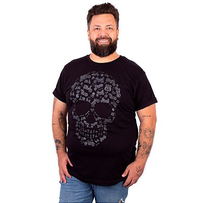 Camiseta Plus Size Caveira Moto Icon Preta.