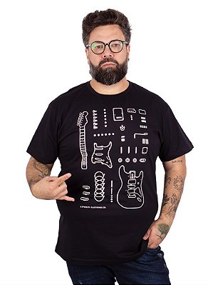 Camiseta Plus Size Guitarra Deconstruction Preta.