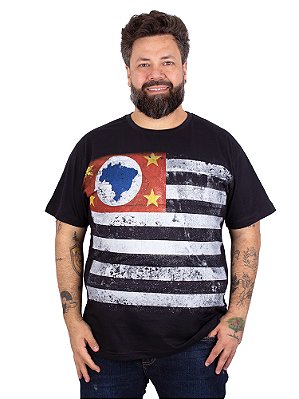 Camiseta Plus Size Bandeira São Paulo Full Preta.