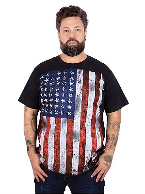 Camiseta Plus Size Bandeira Estados Unidos Full Preta.