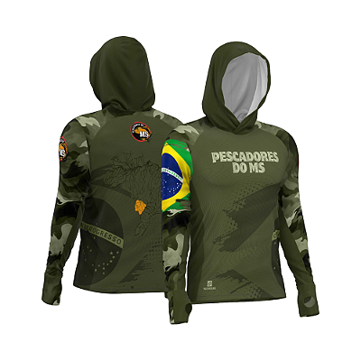 Camiseta Masculina pescadores do ms – mapa brasil musgo c/ capuz