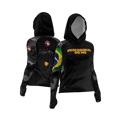 Camiseta Feminina pescadores do ms – mapa brasil black c/ capuz