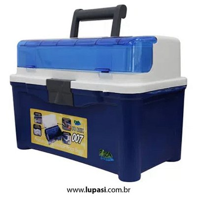 Caixa para pesca super resistente com 3 estojos, amplo espaço interno e compartimento ajustáveis Pesca Brasil PB Box 007 Azul