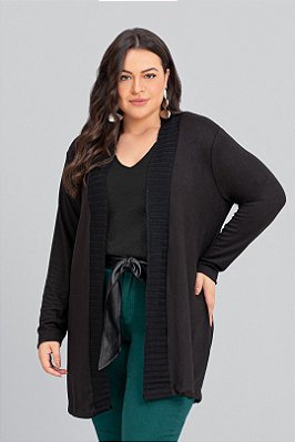 Cardigan Aberto Preto Em Tricot Winter Plus - 201054