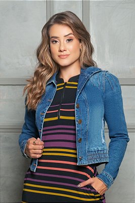 Jaqueta Jeans Com Botões Frontais E Elástico No Cós Nítido Jeans - 10636