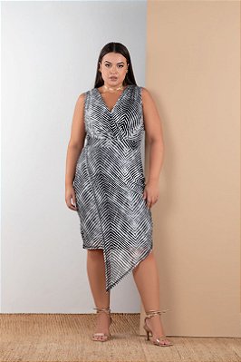 Vestido Regata Estampado Em Tule Com Barra Irregular Elegance All Curves - 51890