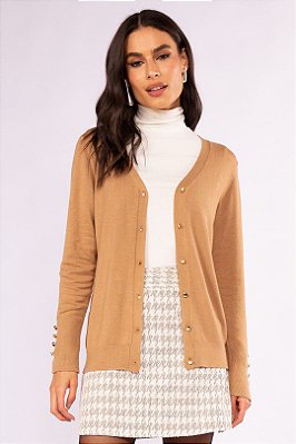 Cardigan Caramelo Em Tricot Com Botões Dourados - 102755