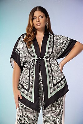 Kimono Estampado Acompanha Cinto Trançado Elegance All Curves - 08114