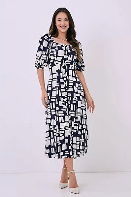 Vestido Maxi Midi Estampado Detalhe De Botões Frontais Tatá Martello - 4459