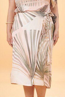 Saia Midi Estampada Transpassada Em Viscose E Sarja Four Way - 201771