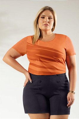 Blusa Laranja Em Malha Com Estampa Frontal Com Toque De Seda - C33429