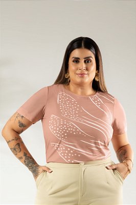 Blusa Nude Em Malha Com Estampa Frontal Em Toque De Seda - C33430