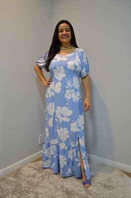 Vestido Maxi Midi Estampado Em Viscose Com Fenda Frontal - 42240