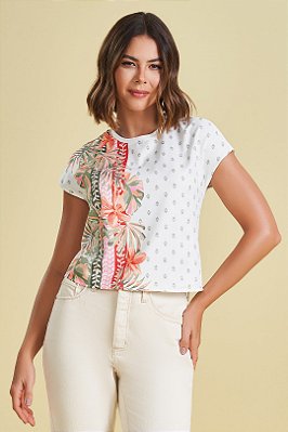Blusa Off White Em Malha Tricot E Estampa Frontal Em Sarja Four Way - 105114