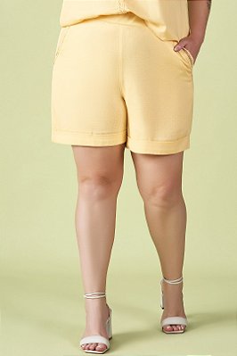 Shorts Amarelo Em Linên Com Detalhes De Entremeios - 201896