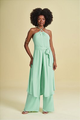 Saída De Praia Verde Menta Em Viscose Sarjada E Detalhe De Argola - 104979