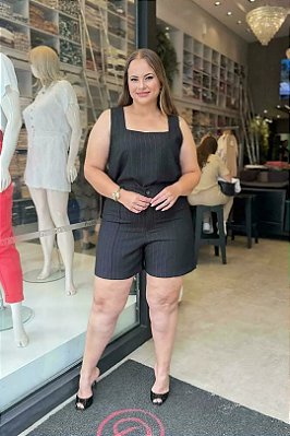Conjunto De Shorts Preto Com Fios De Lurex Em Viscopoly - 12413