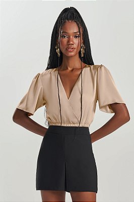 Blusa Fendi Transpassada Em Cetim De Manga Curta - 300455