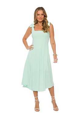 Vestido Midi Verde De Alça Com Laço Em Viscose Flamê Linên - 105151