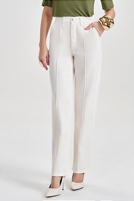 Calça Off White Reta Em Sarja Com Elastano Com Bolsos - 105237