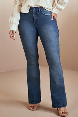 Calça Jeans Flare Cintura Alta Com Bolsos Frontais E Traseiros - 105278