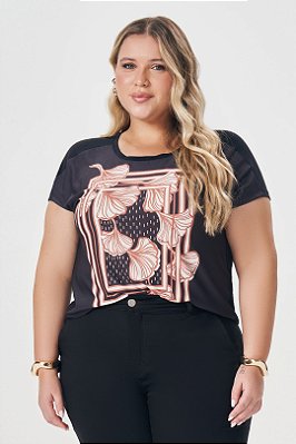 Blusa Preta Em Viscolycra Com Estampa Frontal Em Malha Light - 201986