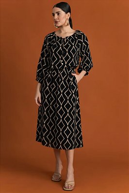 Vestido Plus Size Midi Estampado Em Crepe Acompanha Faixa E Forro Simple Life - 15198