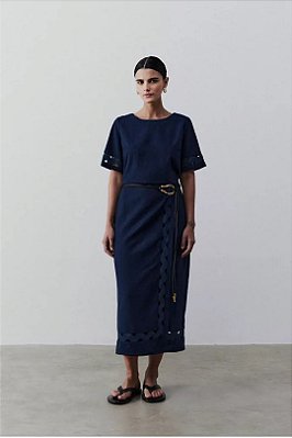 Conjunto Plus Size De Saia Maxi Midi Azul Com Entremeios Simple Life - 15254