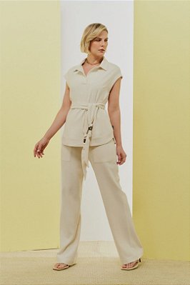 Conjunto Plus Size De Calça Cru Pantalona Em Viscolinho Com Algodão - 8521