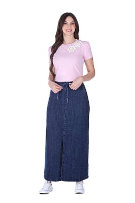 Saia Maxi Midi Jeans Com Fenda Frontal E Traseira Hapuk - 028842