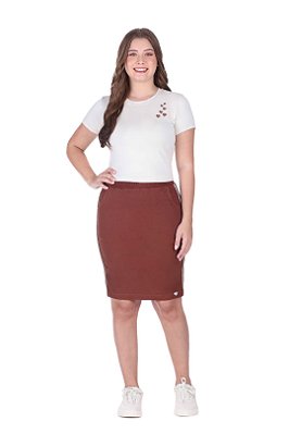 Conjunto De Saia Em Jeans Collor Marrom Com Detalhe De Galão Hapuk - 049487