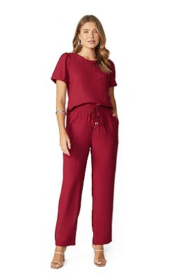 Conjunto De Calça Cherry Em Viscopoly Com Elástico Na Cintura - 02296