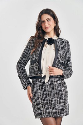 Casaco Em Tweed Com Fios De Lurex E Detalhe Em PU Doce Trama - 105257