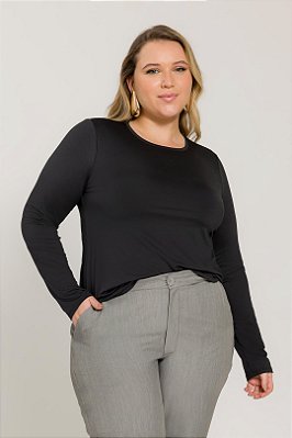 Blusa Plus Size Preta De Manga Longa Em Microfibra Térmica Lisamour - 202006