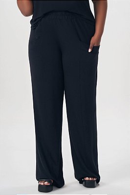 Calça Plus Size Preta Em Moletinho Viscose Com Elastano Lisamour - 202052