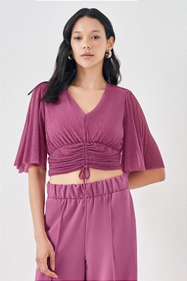 Blusa Uva Em Malha Plissada Canaleta Com Cordão Ajustável Doce Trama - 300544