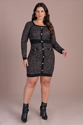 Vestido Plus Size Preto Em Tweed Com Lurex Hadaza - 051201