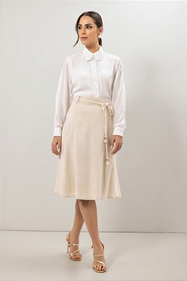 Camisa Off White Com Detalhe Em Guipir Com Botões Frontais Laura Rosa - 810970