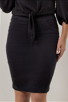 Saia Plus Size Reta Jeans Black 55 Cm Com Fechamento Traseiro Laura Rosa - 810870